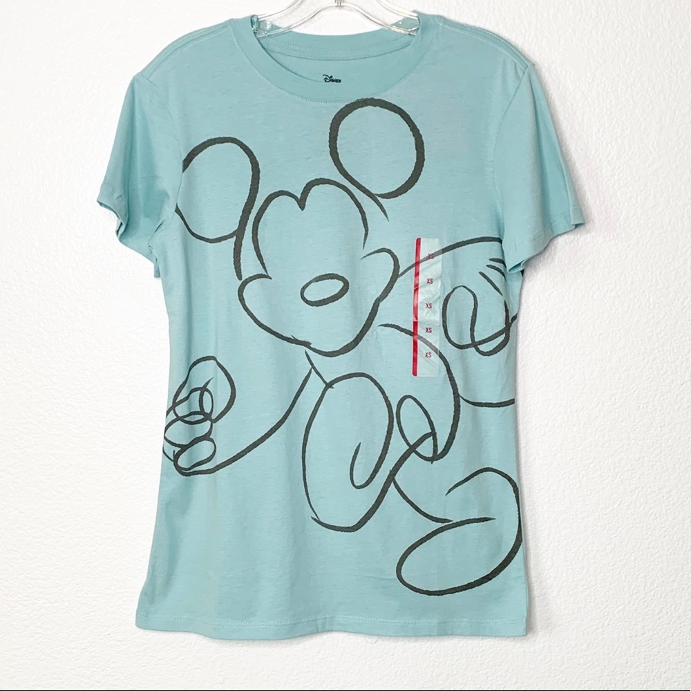 Disney Blue Mickey Mouse Tee Shirt Sketch Oversized Women’s Size XS Silhouette
